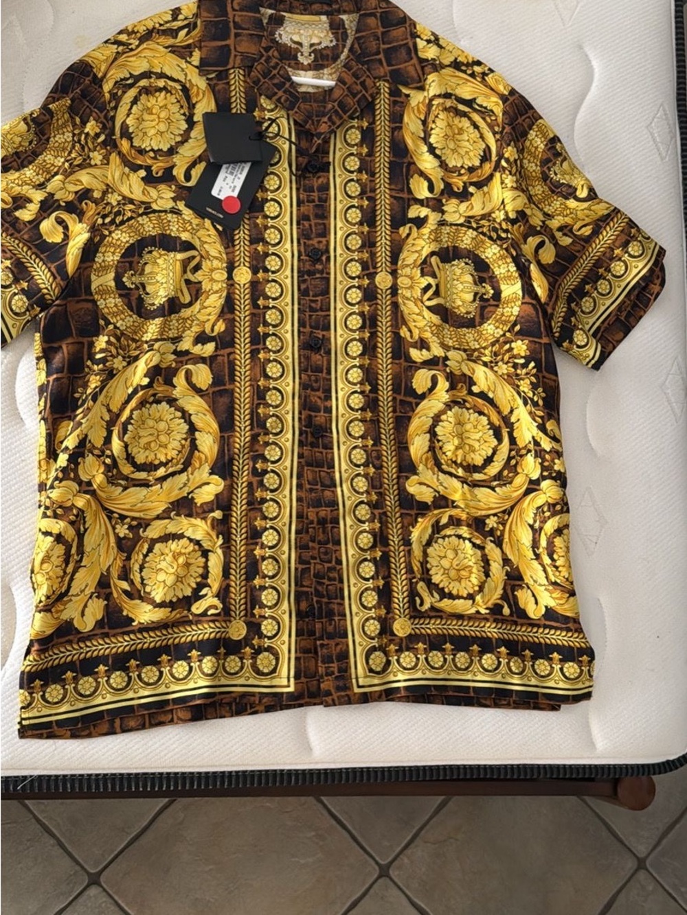Versace Baroque Print Short-Sleeve Shirt in Gold and Brown